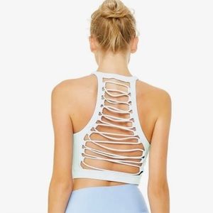 Alo Yoga Movement Sports Bra Crop Top Lace Up Seaglass Marine Mint Aqua Small